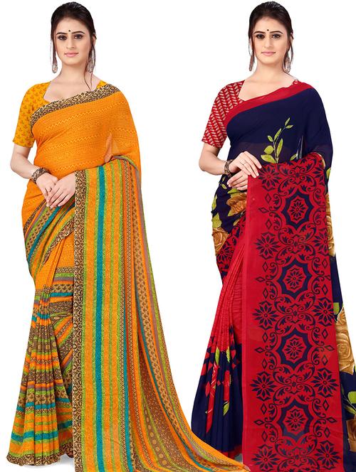 women pack of 2 casual wear combo sarees with blouse - 21478052 - Very Small Image - 1