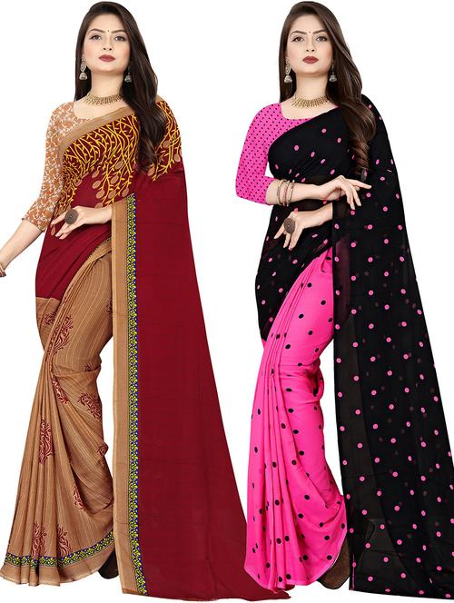 women pack of 2 casual wear combo sarees with blouse - 21478060 - Very Small Image - 1