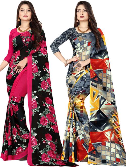 women pack of 2 casual wear combo sarees with blouse - 21478063 - Very Small Image - 1