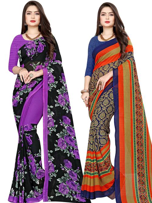 women pack of 2 casual wear combo sarees with blouse - 21478069 - Very Small Image - 1