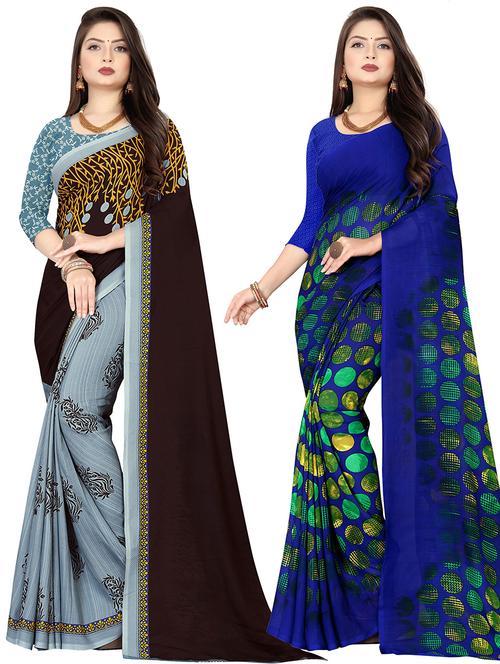 women pack of 2 casual wear combo sarees with blouse - 21478070 - Very Small Image - 1