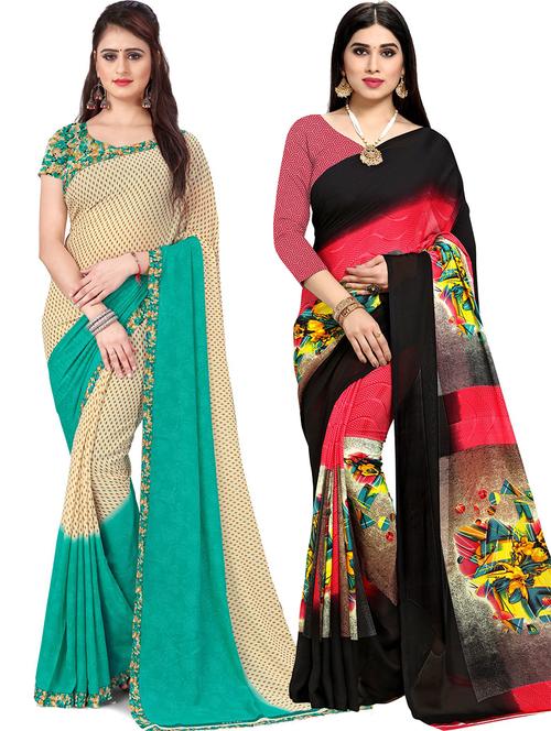 women pack of 2 casual wear combo sarees with blouse - 21478074 - Very Small Image - 1