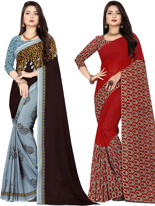 women pack of 2 casual wear combo sarees with blouse - 21478080 - Very Small Image - 1