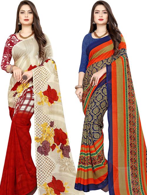 women pack of 2 casual wear combo sarees with blouse - 21478084 - Very Small Image - 1
