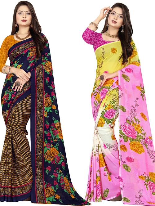 women pack of 2 casual wear combo sarees with blouse - 21478086 - Very Small Image - 1