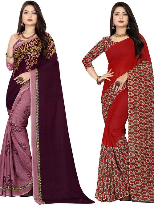 women pack of 2 casual wear combo sarees with blouse - 21478114 - Very Small Image - 1