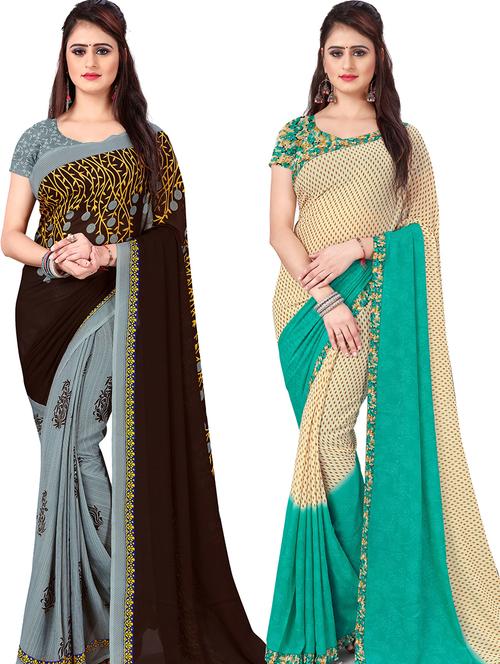 women pack of 2 casual wear combo sarees with blouse - 21478123 - Very Small Image - 1