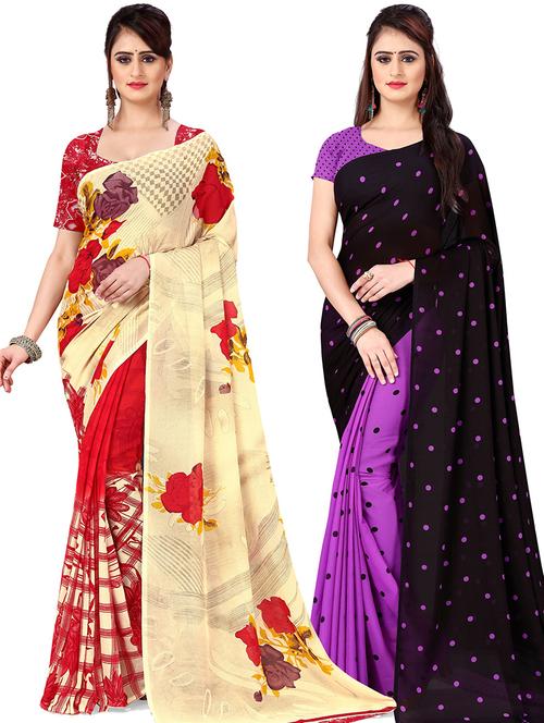 women pack of 2 casual wear combo sarees with blouse - 21478140 - Very Small Image - 1
