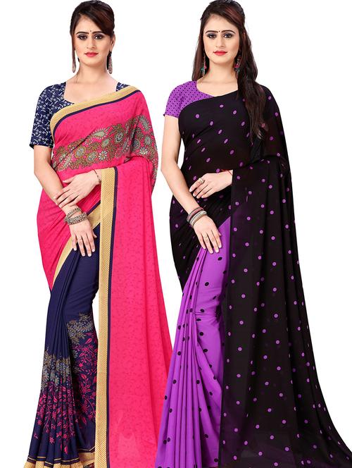 women pack of 2 casual wear combo sarees with blouse - 21478145 - Very Small Image - 1