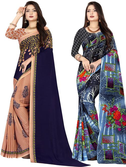 multi colored georgette combo saree with blouse - 21478157 - Very Small Image - 1