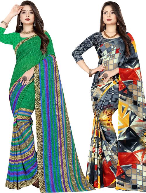 women pack of 2 casual wear combo sarees with blouse - 21478159 - Very Small Image - 1