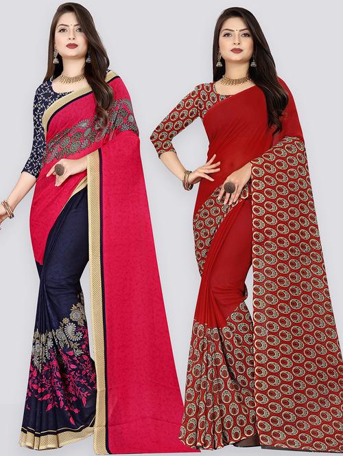 pack of 2 printed casual wear sarees with blouse - 21478162 - Very Small Image - 1