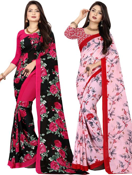 women pack of 2 casual wear sarees with blouse - 21478163 - Very Small Image - 1