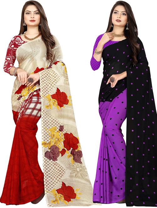 pack of 2 printed casual wear sarees with blouse - 21478165 - Very Small Image - 1