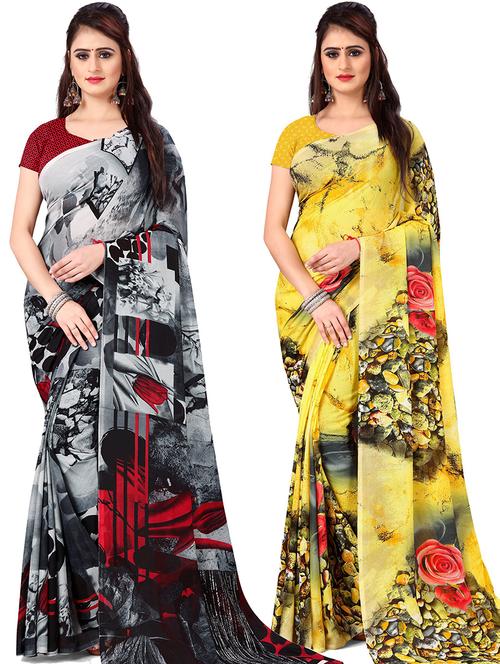 women pack of 2 casual wear combo sarees with blouse - 21478166 - Very Small Image - 1