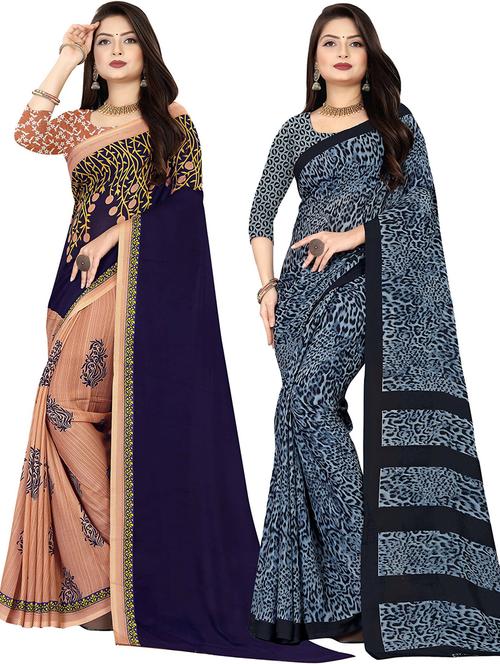 women pack of 2 casual wear combo sarees with blouse - 21478168 - Very Small Image - 1