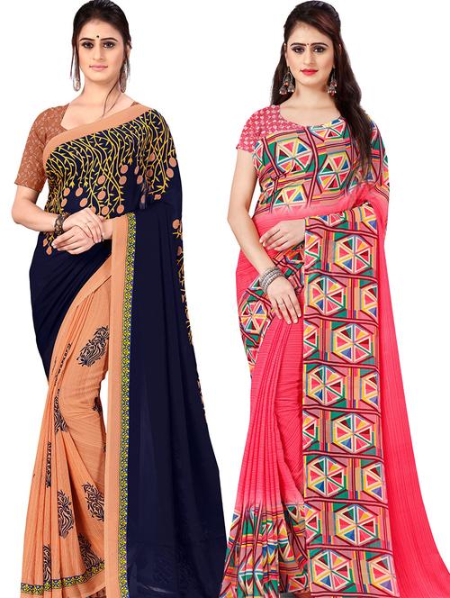 women pack of 2 casual wear sarees with blouse - 21478177 - Very Small Image - 1