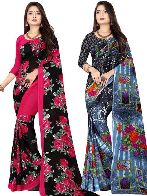 women pack of 2 casual wear combo sarees with blouse - 21478178 - Very Small Image - 1