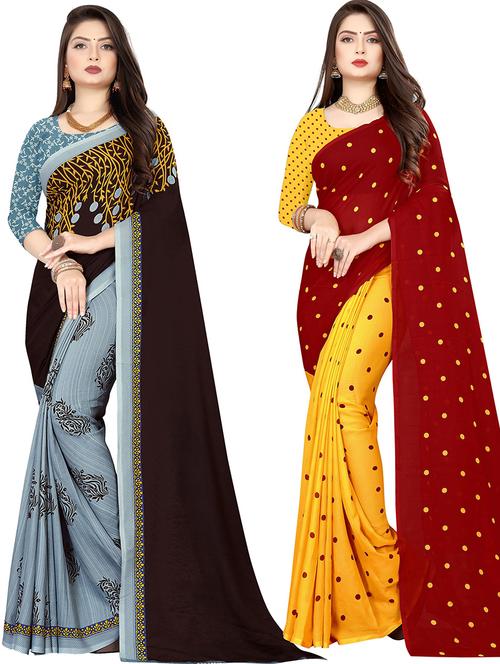 pack of 2 printed casual wear sarees with blouse - 21478180 - Very Small Image - 1