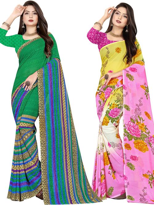 women pack of 2 casual wear sarees with blouse - 21478181 - Very Small Image - 1