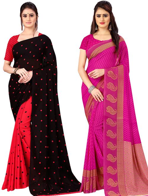 pack of 2 printed casual wear sarees with blouse - 21478184 - Very Small Image - 1