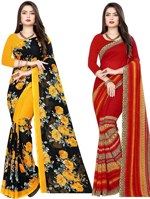 women pack of 2 casual wear combo sarees with blouse - 21478186 - Very Small Image - 1