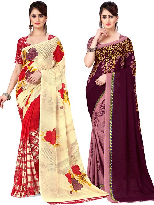 women pack of 2 casual wear sarees with blouse - 21478197 - Very Small Image - 1