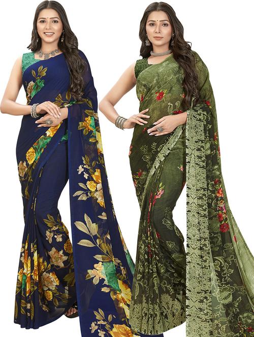 women pack of 2 casual wear combo sarees with blouse - 21478201 - Very Small Image - 1