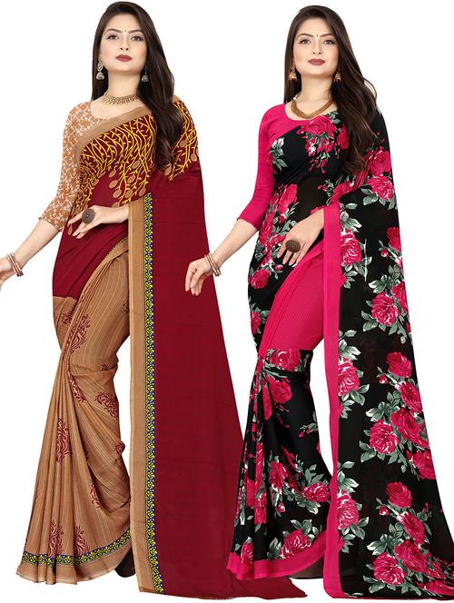 women pack of 2 printed casual wear saree with blouse - 21478205 - Very Small Image - 1