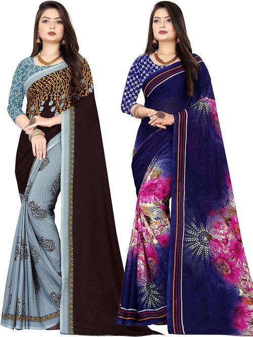 women pack of 2 casual wear sarees with blouse - 21478208 - Very Small Image - 1