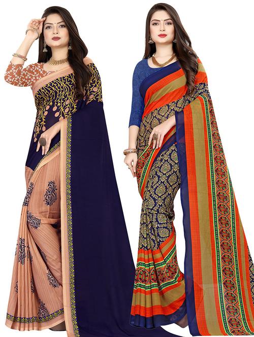 women pack of 2 casual wear combo sarees with blouse - 21478218 - Very Small Image - 1