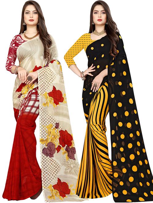 women pack of 2 casual wear combo sarees with blouse - 21478226 - Very Small Image - 1