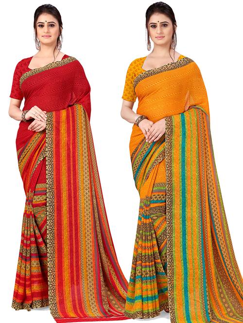 women pack of 2 casual wear combo sarees with blouse - 21478230 - Very Small Image - 1
