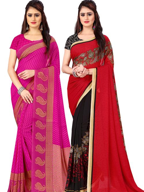 women pack of 2 casual wear combo sarees with blouse - 21478237 - Very Small Image - 1
