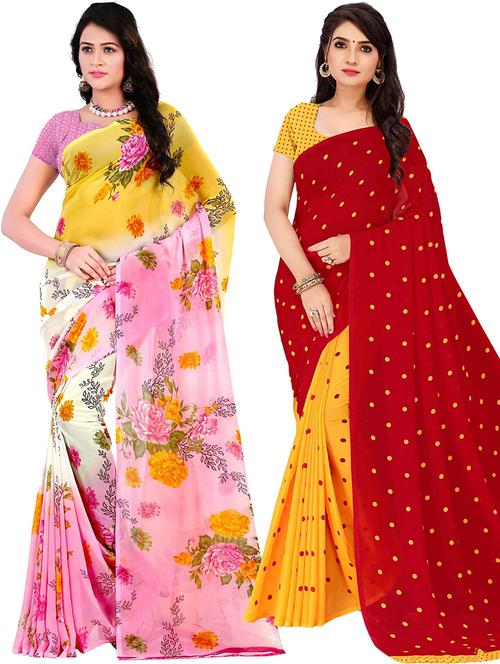 women pack of 2 casual wear combo sarees with blouse - 21478238 - Very Small Image - 1