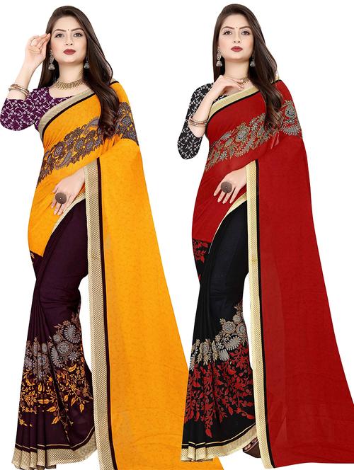 women pack of 2 casual wear combo sarees with blouse - 21478242 - Very Small Image - 1
