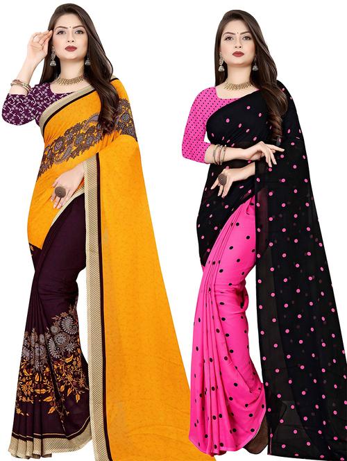 women pack of 2 casual wear combo sarees with blouse - 21478244 - Very Small Image - 1