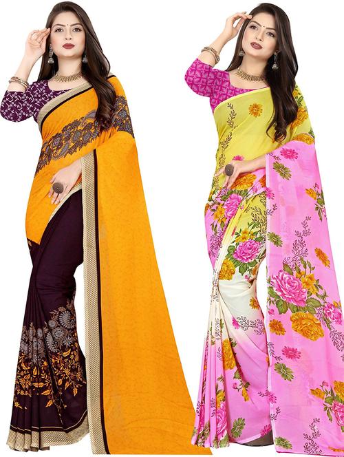 women pack of 2 casual wear combo sarees with blouse - 21478247 - Very Small Image - 1