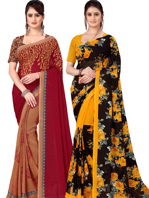 women pack of 2 casual wear combo sarees with blouse - 21478255 - Very Small Image - 1