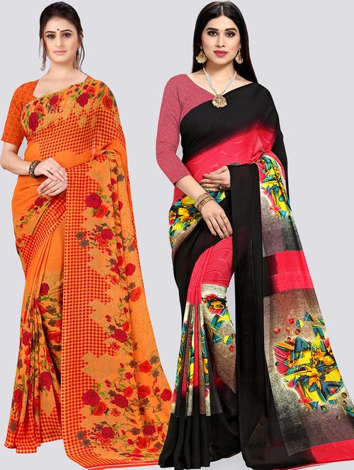 women pack of 2 casual wear combo sarees with blouse - 21478270 - Very Small Image - 1