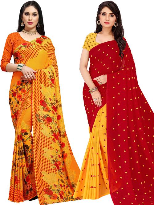 women pack of 2 casual wear combo sarees with blouse - 21478330 - Very Small Image - 1