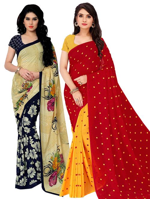 women pack of 2 casual wear combo sarees with blouse - 21478379 - Very Small Image - 1