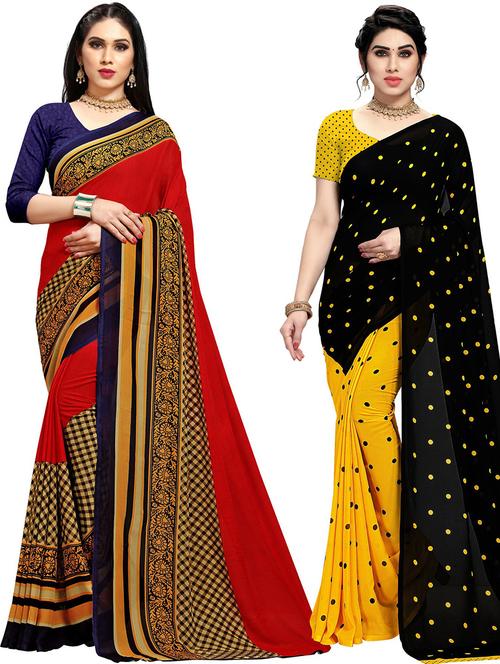 women pack of 2 casual wear combo sarees with blouse - 21478400 - Very Small Image - 1
