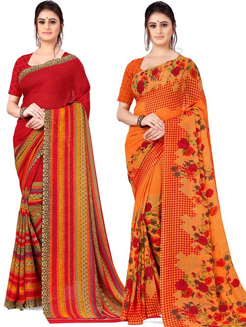 women pack of 2 printed casual wear saree with blouse - 21478419 - Very Small Image - 1