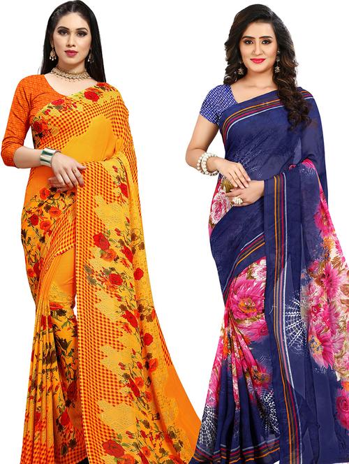 women pack of 2 casual wear combo sarees with blouse - 21478435 - Very Small Image - 1