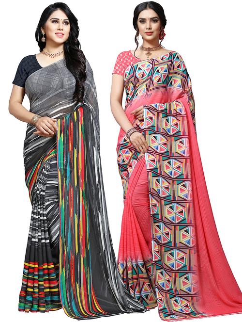 women pack of 2 casual wear combo sarees with blouse - 21478505 - Very Small Image - 1