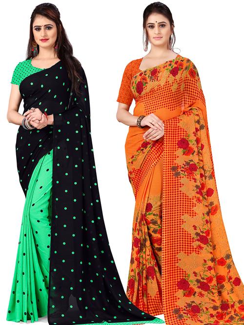 women pack of 2 casual wear combo sarees with blouse - 21478545 - Very Small Image - 1