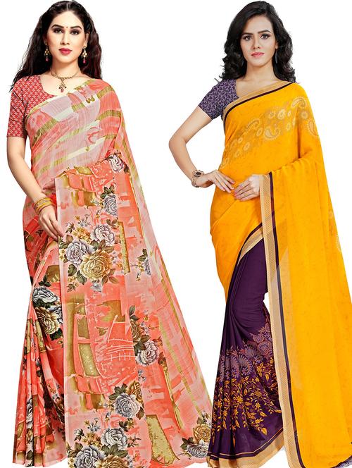 women pack of 2 casual wear combo sarees with blouse - 21478604 - Very Small Image - 1