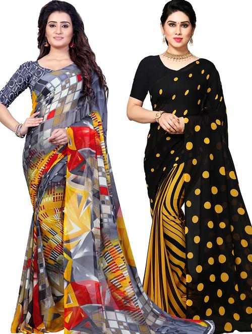 women pack of 2 casual wear combo sarees with blouse - 21478614 - Very Small Image - 1