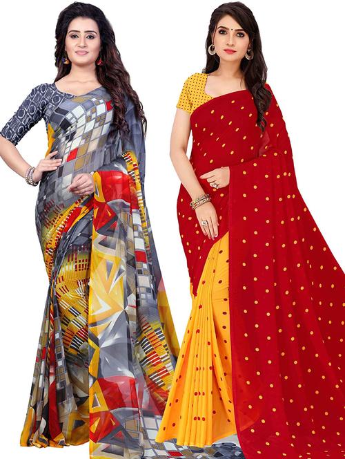 women pack of 2 casual wear sarees with blouse - 21478618 - Very Small Image - 1